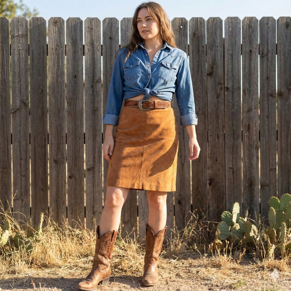 Vintage Ann Taylor Suede Leather Pencil‎ Skirt Womens 4 Brown Mini Western Boho